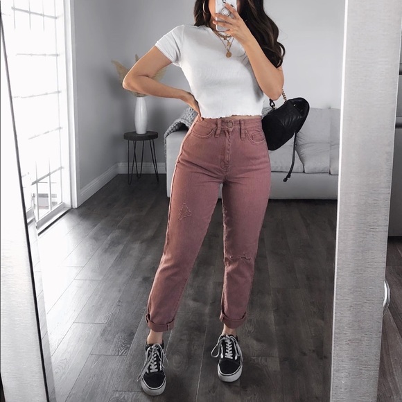 Denim - Pink High Waisted Mom Jeans